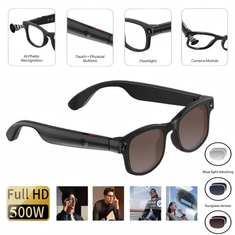 AI Smart Glasses 500W Camera Chat GPT Translation Voice Control Bluetooth HD1080P Shooting